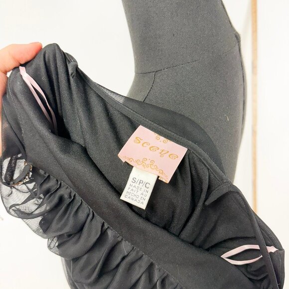 VINTAGE 90S STYLE BLACK RUCHED LONG MAXI DRESS - Picture 10 of 14